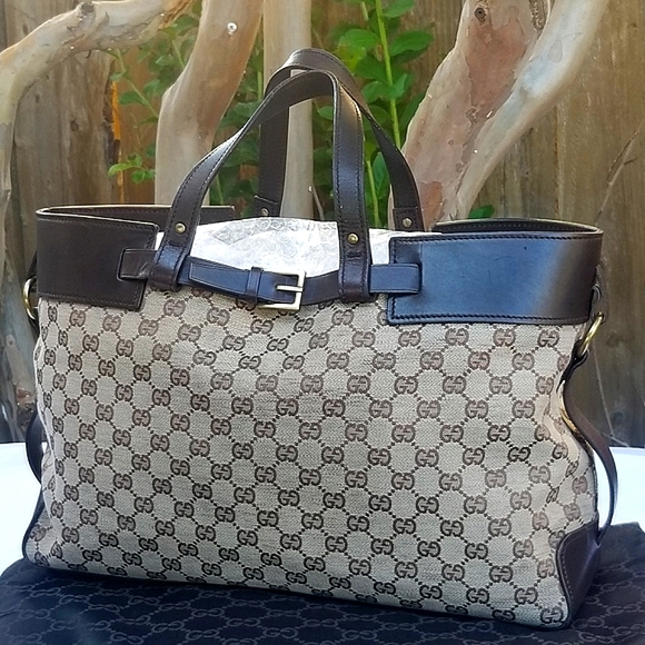 Auth Gucci large GG canvas leather tote - Picture 10 of 16